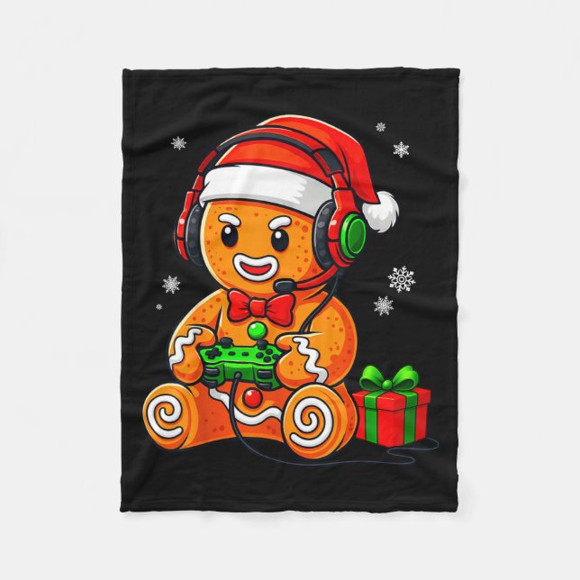 Funny Gingerbread Gaming Pjs Pajamas Christmas Xma Fleece Blanket (Front)