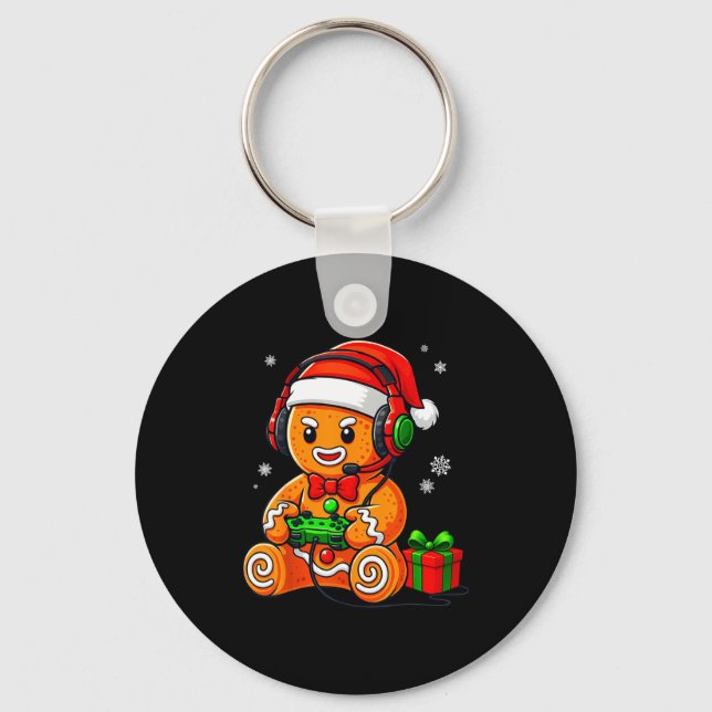 Funny Gingerbread Gaming Pjs Pajamas Christmas Xma Key Ring (Front)