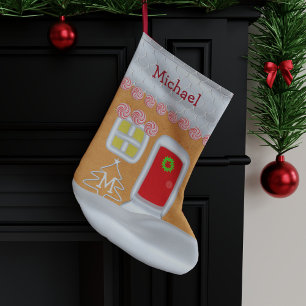 Funny Gingerbread House Personalised Kids Large Christmas Stocking