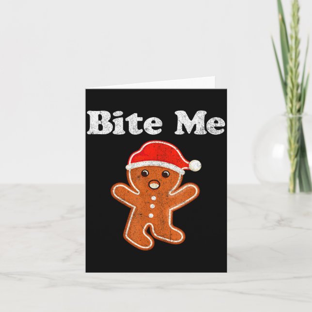 Funny Gingerbread Man Bite Me Christmas Cookie Cos Card (Front)
