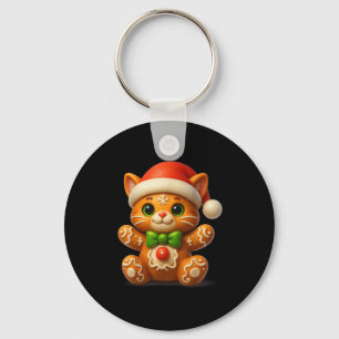 Funny Gingerbread Man Cat Christmas Womens Mens  Key Ring