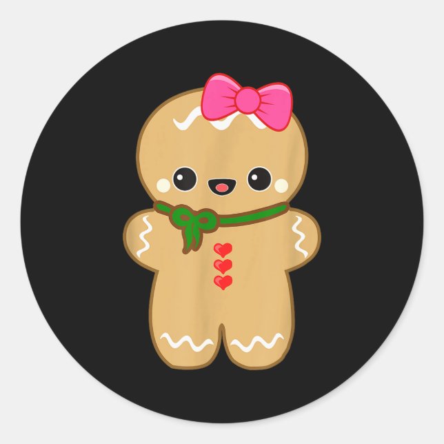 Funny Gingerbread Man Christmas Women &amp; Girl T Classic Round Sticker (Front)