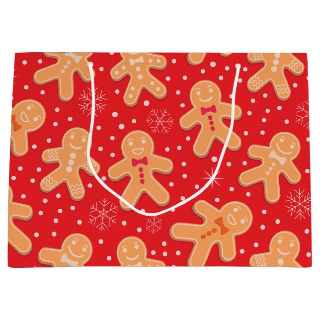 Funny Gingerbread man cookies pattern  Large Gift Bag (Front)
