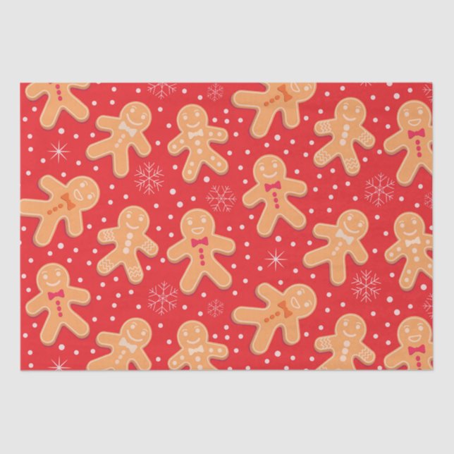 Funny Gingerbread Man Cookies pattern on Red  Tissue Paper (Front)