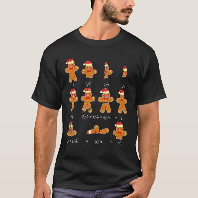 Funny Gingerbread Man Fraction Bill Christmas Math T-Shirt (Front)