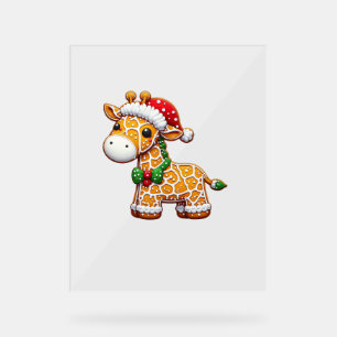 Funny Gingerbread Man Giraffe Christmas Womens Men Acrylic Sign