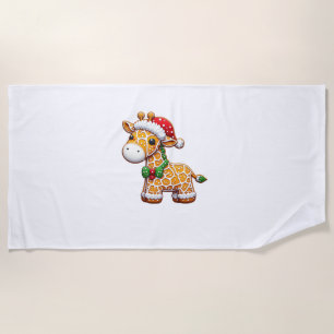 Funny Gingerbread Man Giraffe Christmas Womens Men Beach Towel