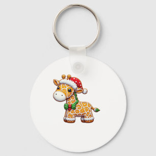 Funny Gingerbread Man Giraffe Christmas Womens Men Key Ring
