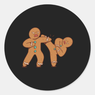 Funny Gingerbread Man Karate Cookie Funny Christma Classic Round Sticker