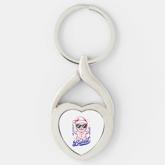 Funny Gingerbread Man - Let's Get Baked Key Ring (Front)