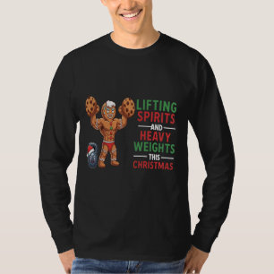 Funny Gingerbread Man Lifting Weights Christmas T-Shirt