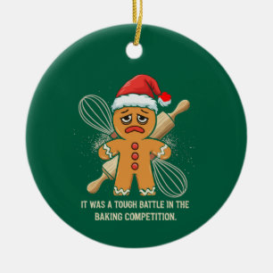 Funny Gingerbread Man "Tough Battle Baking Ceramic Ornament