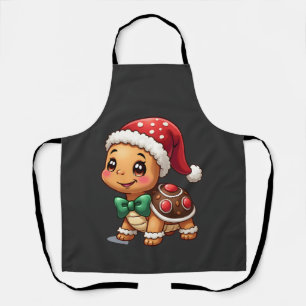 Funny Gingerbread Man Turtle Christmas Womens Mens Apron