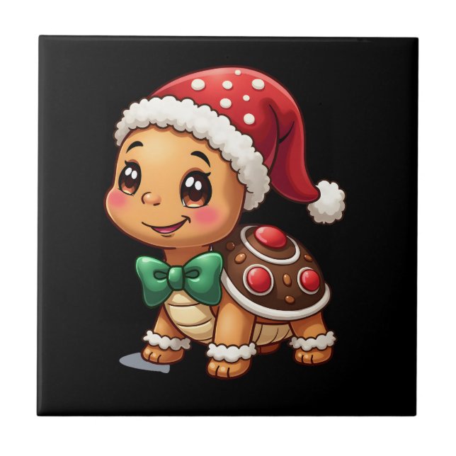 Funny Gingerbread Man Turtle Christmas Womens Mens Ceramic Tile (Front)