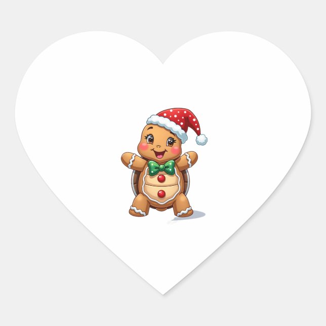 Funny Gingerbread Man Turtle Christmas Womens Mens Heart Sticker (Front)