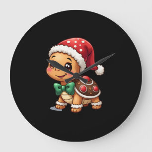 Funny Gingerbread Man Turtle Christmas Womens Mens Large Clock