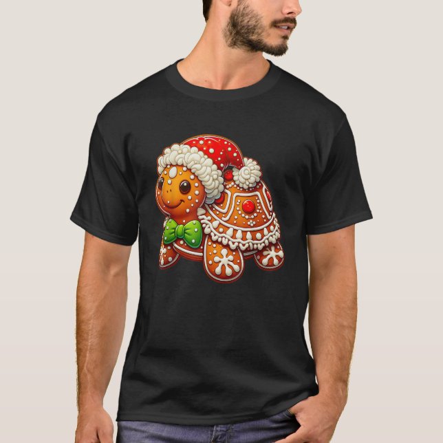 Funny Gingerbread Man Turtle Christmas Womens Mens T-Shirt (Front)