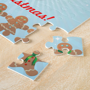 Funny Gingerbread Man with Santa Hat Jigsaw Puzzle