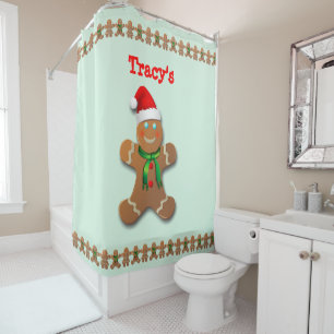 Funny Gingerbread Man with Santa Hat Shower Curtain