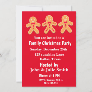 Funny  Gingerbread Men Family Christmas Party  Invitation