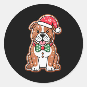 Funny Gingerbread Pitbull Dog Christmas Womens Men Classic Round Sticker