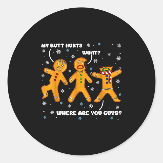 Funny Gingerbread Pjs Pajamas Christmas Xmas Men W Classic Round Sticker (Front)