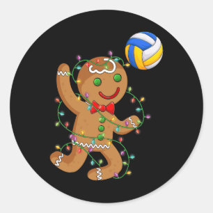 Funny Gingerbread Playing Volleyball Christmas Lig Classic Round Sticker