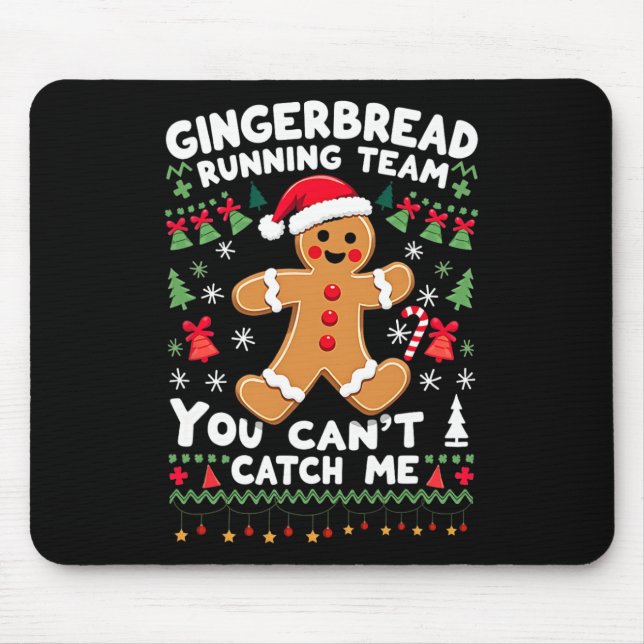 Funny Gingerbread Running Team Ugly Christmas Swea Mouse Pad (Front)