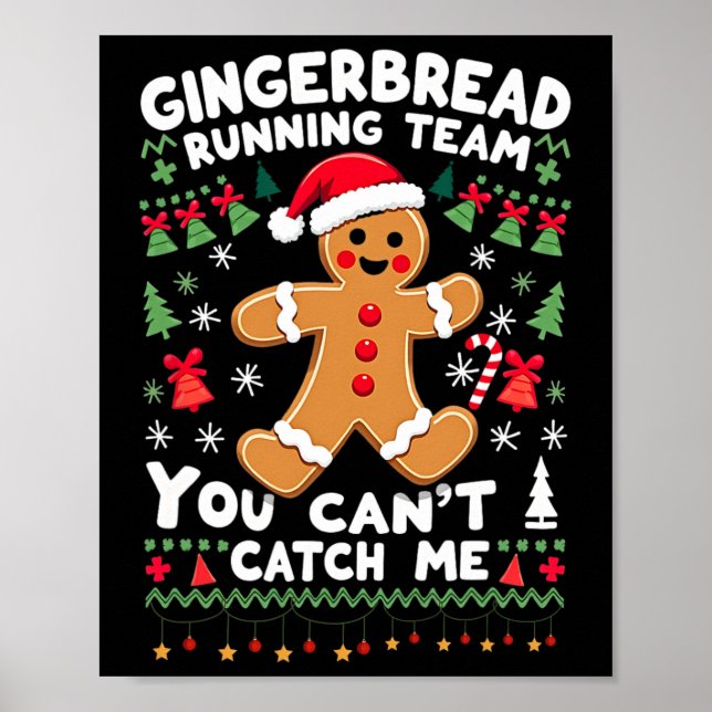 Funny Gingerbread Running Team Ugly Christmas Swea Poster (Front)