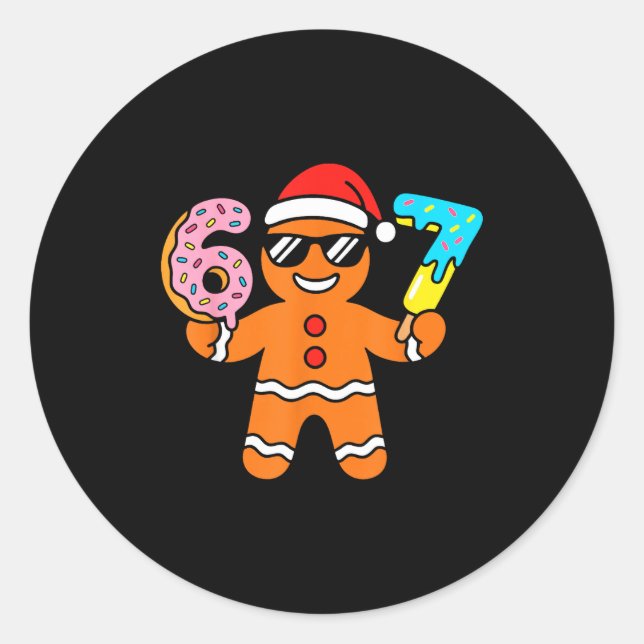 Funny Gingerbread Six Seven 67 Ice Cream Drip Chri Classic Round Sticker (Front)