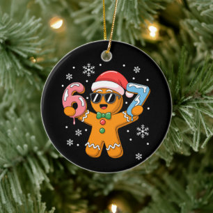 Funny Gingerbread Six Seven 67 Ice Cream Drip Xmas Ceramic Ornament