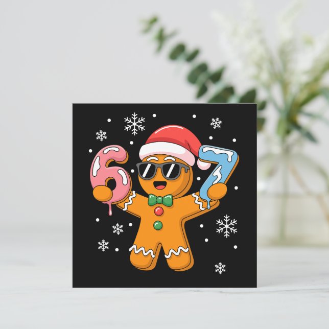 Funny Gingerbread Six Seven 67 Ice Cream Drip Xmas Holiday Card (Standing Front)