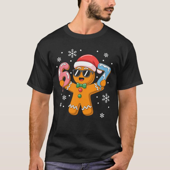 Funny Gingerbread Six Seven 67 Ice Cream Drip Xmas T-Shirt (Front)