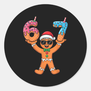 Funny Gingerbread Six Seven Meme Christmas Brainro Classic Round Sticker
