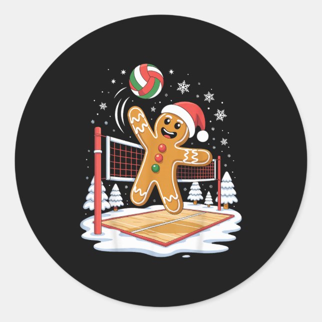 Funny Gingerbread Volleyball Player Christmas  Classic Round Sticker (Front)