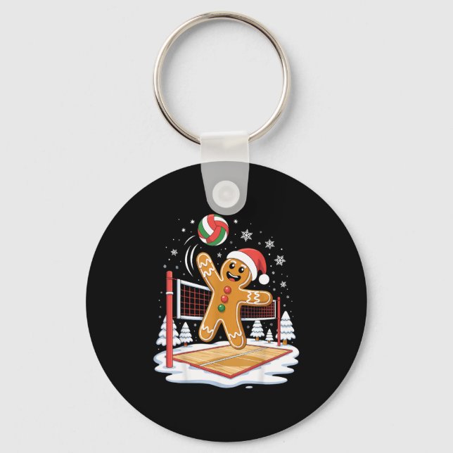Funny Gingerbread Volleyball Player Christmas  Key Ring (Front)