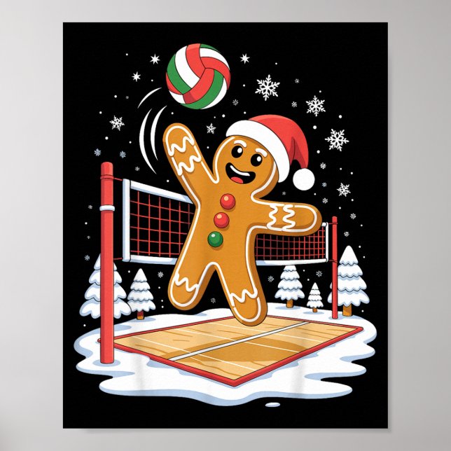 Funny Gingerbread Volleyball Player Christmas  Poster (Front)