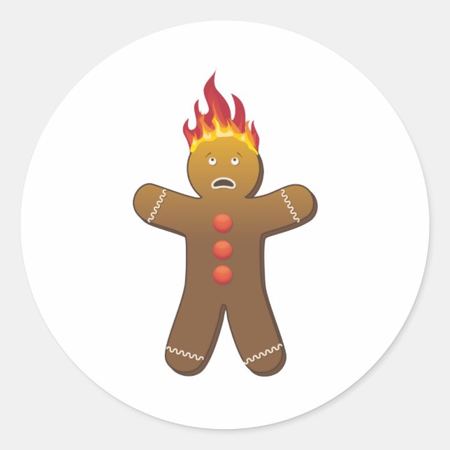 Funny Gingerbreadman on fire Classic Round Sticker (Front)