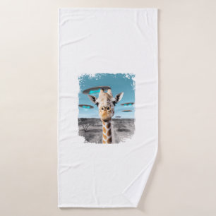 Funny Giraffe Africa Savannah Selfie with Alien UF Bath Towel