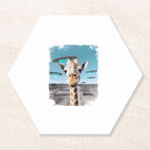 Funny Giraffe Africa Savannah Selfie with Alien UF Paper Coaster