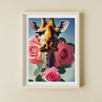 Funny Giraffe and Roses Digital Art