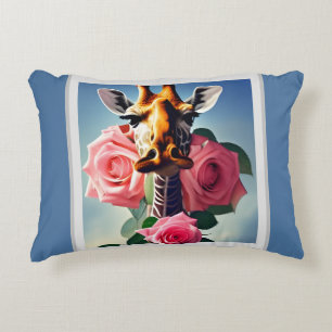 Funny Giraffe and Roses Surreal Decorative Cushion