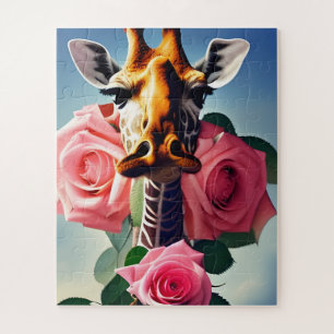 Funny Giraffe and Roses Surreal  Jigsaw Puzzle
