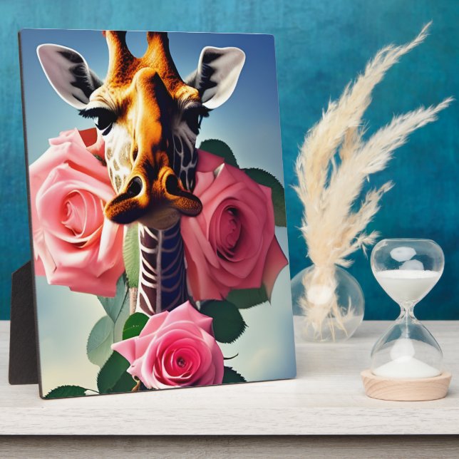 Funny Giraffe and Roses Surreal   Plaque (Side)