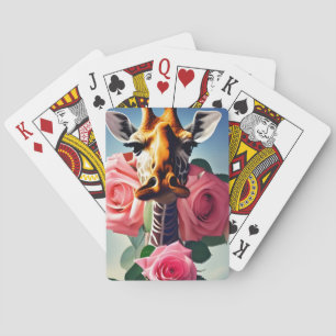 Funny Giraffe and Roses Surreal    Playing Cards