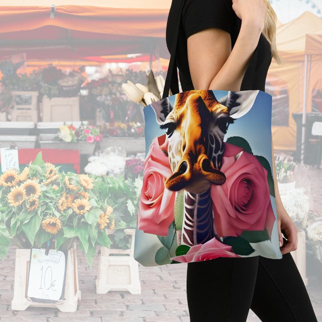 Funny Giraffe and Roses Surreal  Tote Bag (Creator Uploaded)