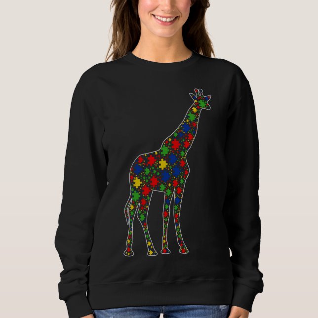 Funny Giraffe Animals Puzzle Pieces Autism Awarene Sweatshirt (Front)