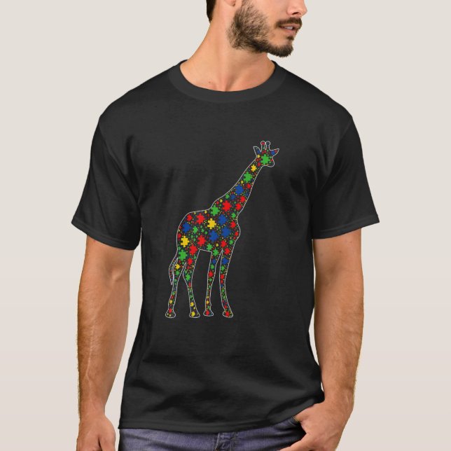 Funny Giraffe Animals Puzzle Pieces Autism Awarene T-Shirt (Front)