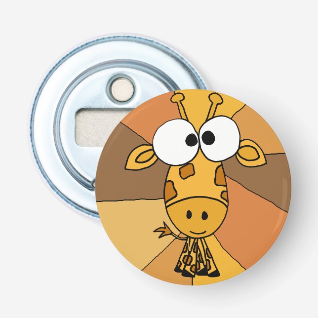 Funny Giraffe Art Button Bottle Opener (Front)