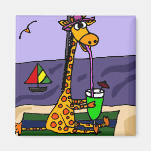 Funny Giraffe at the Beach Art Magnet